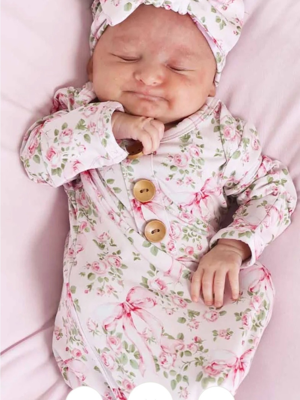 Caden Lane Newborn Baby Knot Gown & Hat Set | Bows in Bloom Pink